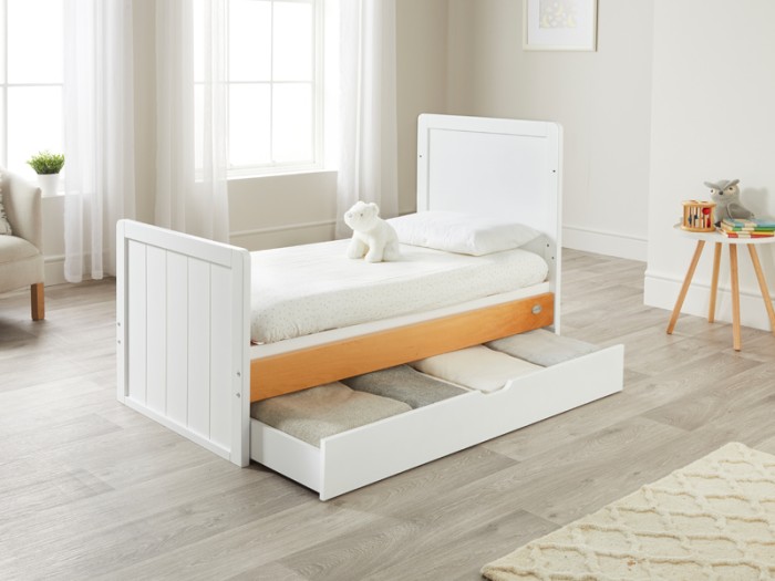 ABI cot bed | White-Natural | toddler bed | cotbed with drawer storage