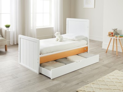 ABI cot bed | White-Natural | toddler bed | cotbed with drawer storage
