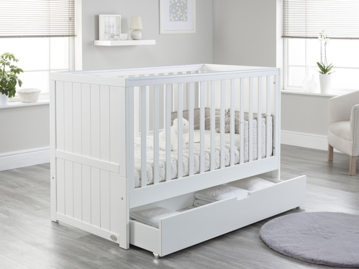 Jo Modern Cot Bed in White Converts to Toddler Bed Frame