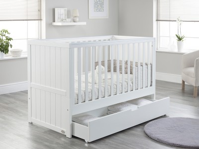 Jo Modern Cot Bed in White Converts to Toddler Bed Frame