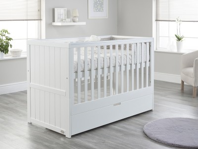 Jo Modern Cot Bed in White Converts to Toddler Bed Frame