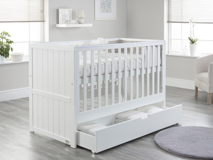 Jo Modern Cot Bed in White Converts to Toddler Bed Frame