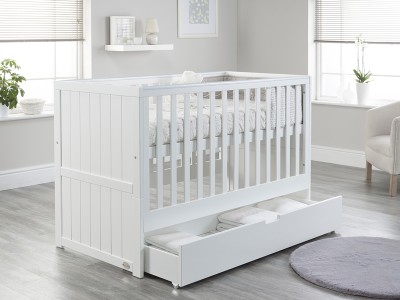 Jo Modern Cot Bed in White Converts to Toddler Bed Frame