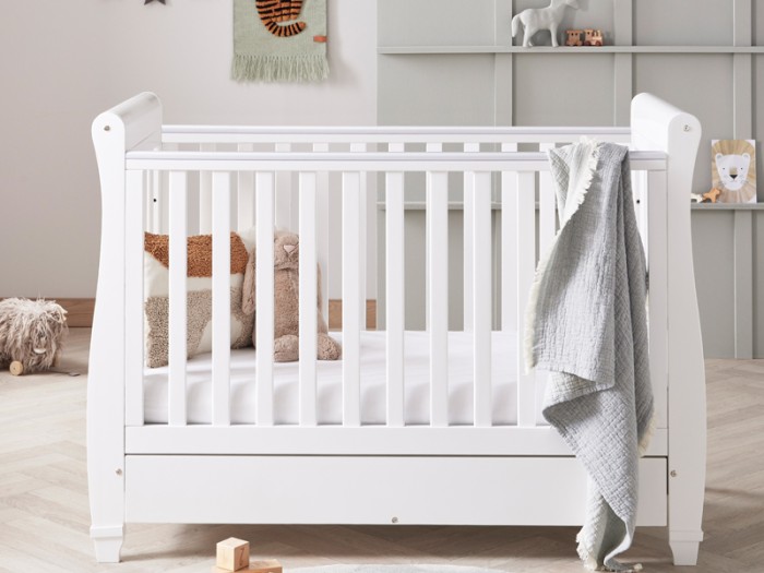 Babymore Eva Sleigh Drop Side Cot Bed - White