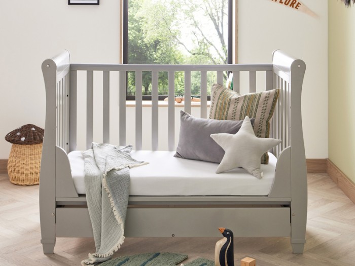 Babymore Eva Sleigh Drop Side Cot Bed - Grey