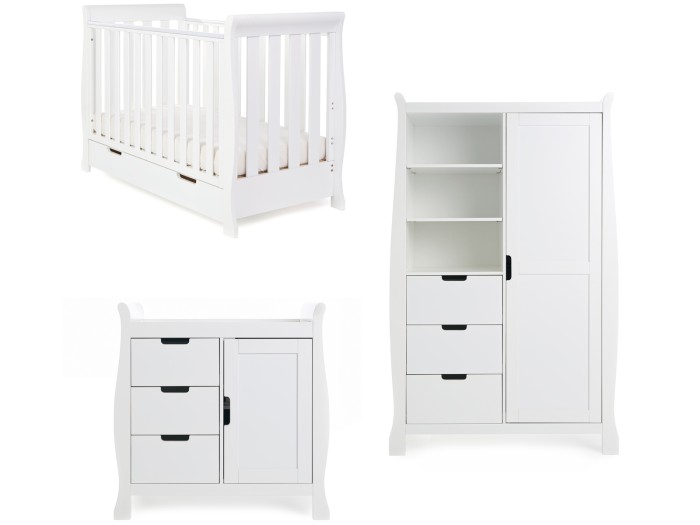 Obaby Stamford Mini Sleigh 3 Piece Room Set - White