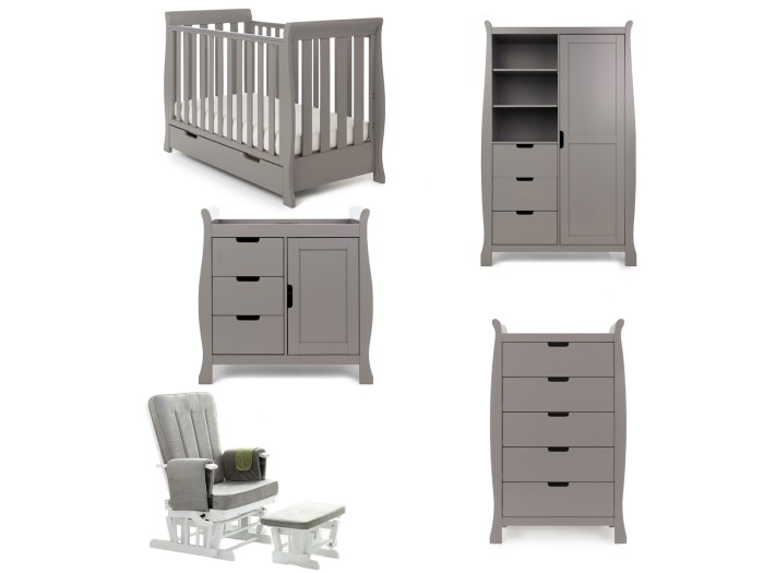 Obaby Stamford Mini Sleigh 5 Piece Room Set - Taupe Grey