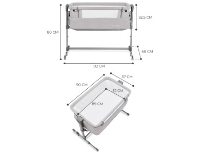Kinderkraft Neste Up Bedside Baby cot  - Light Grey