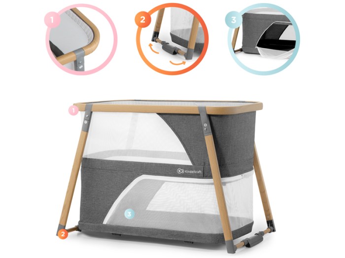 Kinderkraft Sofi travel cot with playpen function - Grey